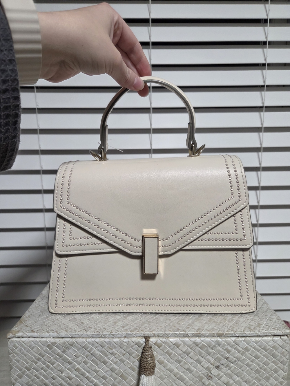 Cream Structured Top-Handle Women's Bag